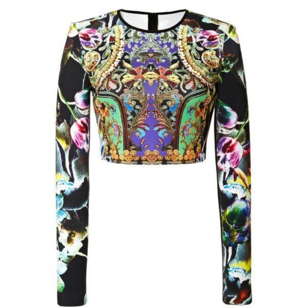 Clover Canyon Black and Purple Patterned Crop Top